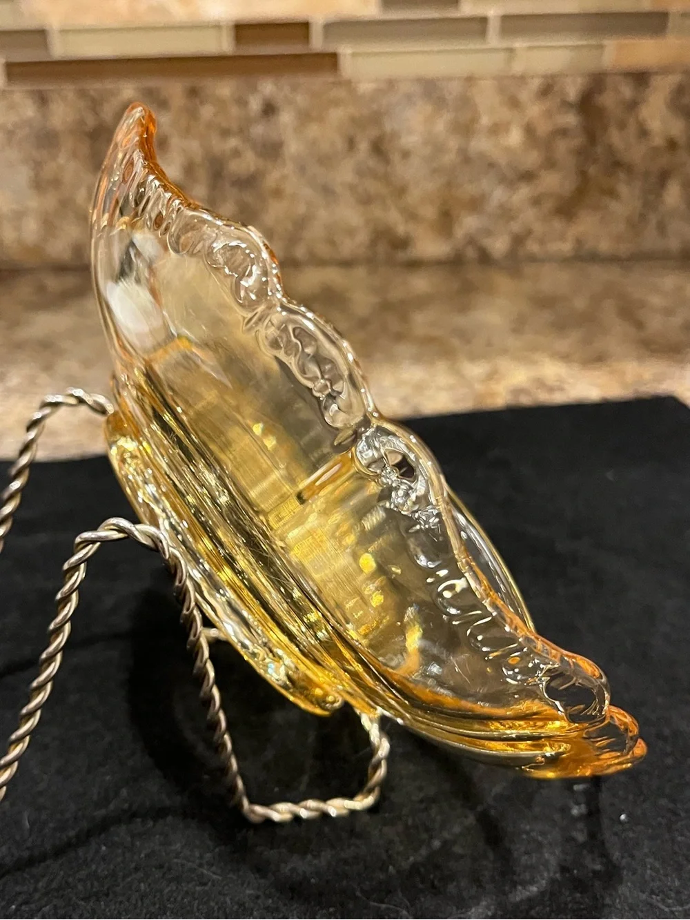 Vintage Indiana Glass Amber Scalloped Rim Divided Glass Relish Serving Dish